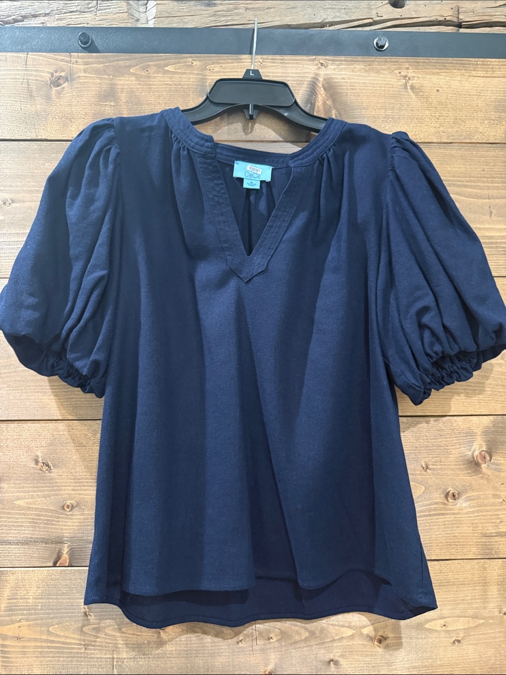 CeCe Navy Puff-Sleeve V-Neck Top